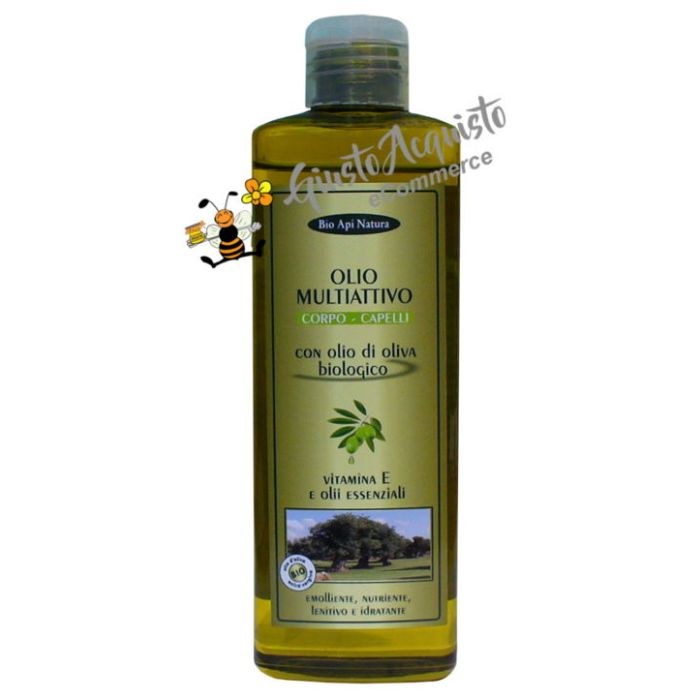 Olio multiattivo Bioapinatura corpo-capelli con olio di oliva biologico, vitamina E, oli essenziali 250 ml.