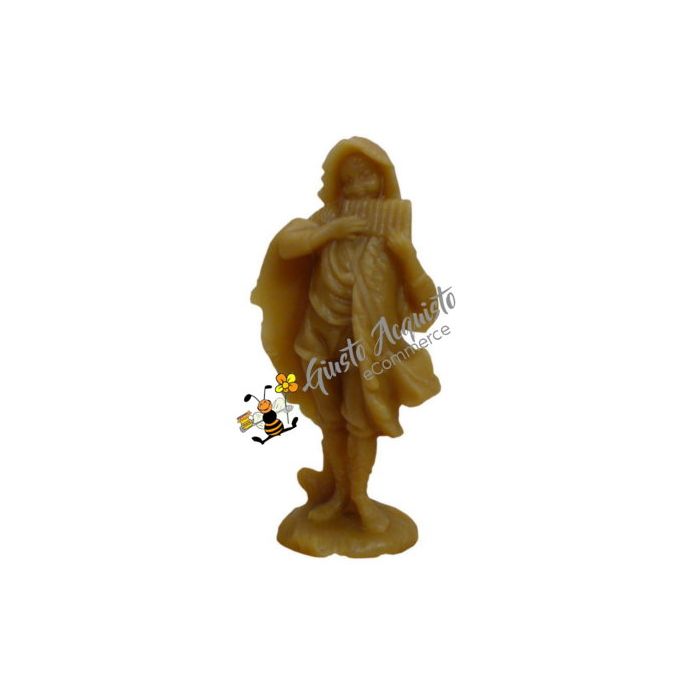 Pastore che suona il flauto di Pan statuina per Presepe in cera d'api