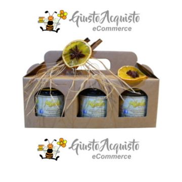 confezione regalo tre vasi miele con decorazioni