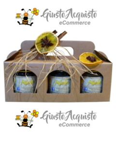 confezione regalo tre vasi miele con decorazioni